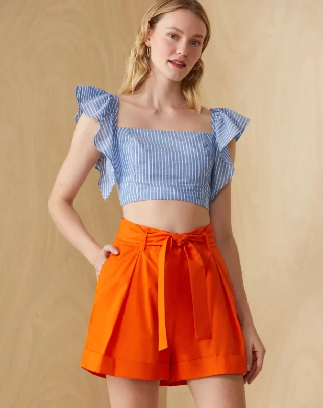 Shorts tricoline com faixa e barra italiana laranja